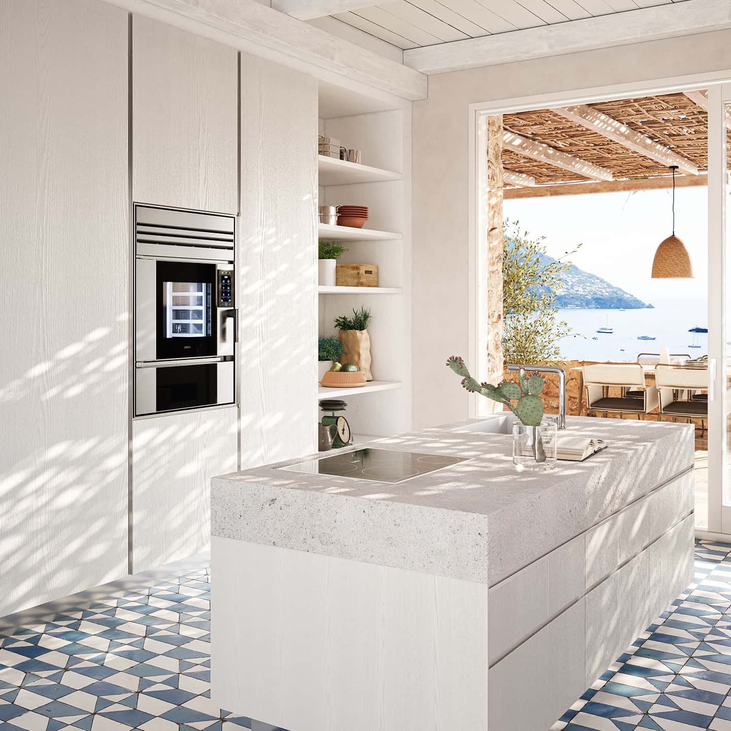 Luxury kitchen in Taormina adorned with Unox Casa's iconic 100% Made in Italy design